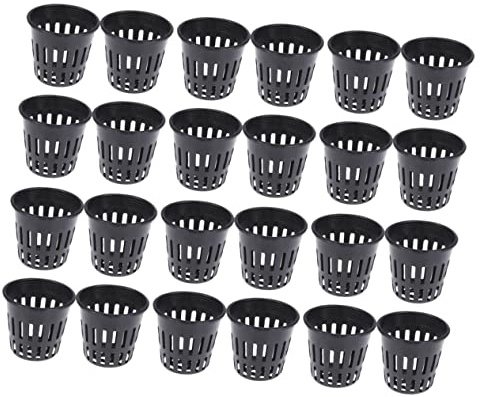 Yardwe Godets Hydroponiques Noirs en Plastique, Lot de 24, Respirants | Culture sans Sol, Capacité de Charge, Structure Sûre et Résistante à L’extrusion, Usage Jardin