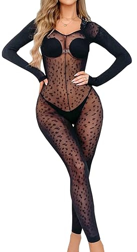 RUIBAVYA Donna Bodystocking Stampa Leopardo Collant Sexy Catsuit Sexy Bodystocking Nylon Collant