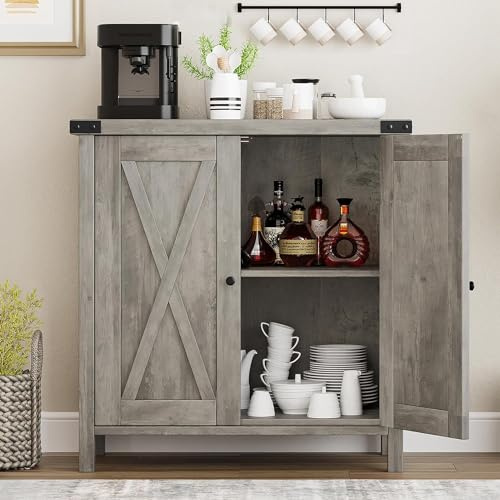 HAUSPROFI Sideboard Küchenschrank, Buffetschrank Aufbewahrungsschrank Landhausstil mit 2 Türen und Regalen 76 x 40 x 80 cm, Verstellbare Ablagen für Wohnzimmer, Vintage Grau