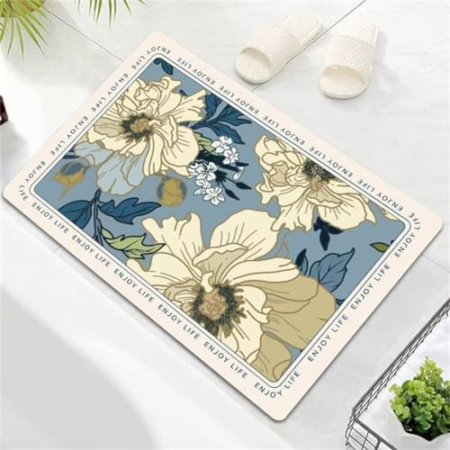 Aoojlo Badezimmerteppich 50x80cm Badematte rutschfest Super Absorbierende Badvorleger Badteppich SaugfäHig Badvorleger Schnelltrocknende Stone Bath Mat, Teppich Beige Badezimmermatte Duschvorleger