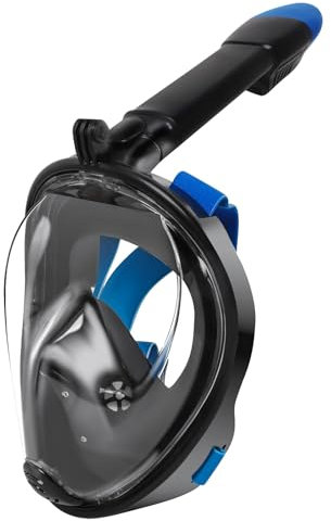 Jsdoin Maschera da Snorkeling Pieno Facciale,Maschera Subacquea con Visuale Panoramica 180° Design,Antiappannamento e Design Pieghevole per Adulti Bambini (Nero Blu, X/XL)