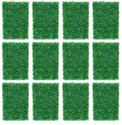 KLOOLIVE Planta artificial para pared, valla verde, panel decorativo, seto, alfombra de césped, 12 unidades, 60 x 40 cm