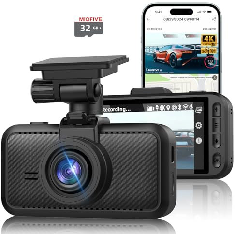 Miofive Car Camera 4K Resolution, 5G WiFi & Bluetooth, GPS Dash Cam, 3 IPS Screen, G-sensor, Night Vision, Loop Recording, HDR, App Control, and Supports up to 512GB with a Free 32G Card Included