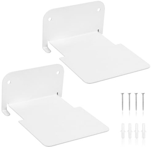 SHACHENH Mini Mensole da Parete Bianche, Set di 2 Mensole Galleggianti in Metallo, Libreria Invisibile Bianca per Pareti, Decorazione per Bagno, Soggiorno, Camera da Letto, Ufficio