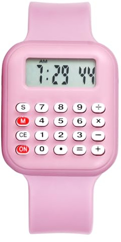 JewelryWe Digital armbandsur för män och kvinnor: Multifunktionell kalkylator klocka matematikberäkning datum tid funktion klocka för studenter kontor, Rosa, digital klocka
