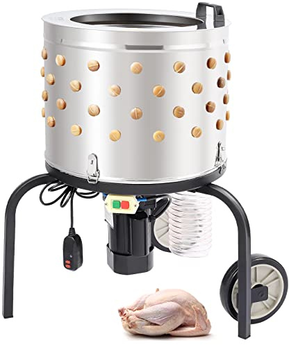VEVOR Kycklingfjäder, 500 W, plockningsmaskin höns med trumma i rostfritt stål 501 x 393 mm, skalningsutrustning med 108 mjuka fingrar, enkel skräppsamling, fjäderfäfjäder