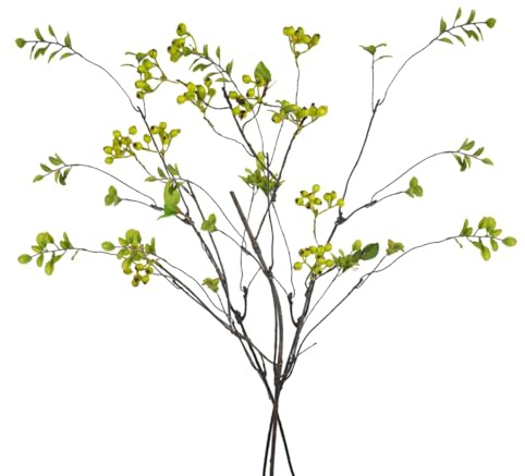 Avoik Artificial Plants 3PCS Faux Greenery Stems, Sprigs Leaves Branches with Berries Artificial Ficus Twig Green Faux Silk Plant Stems for Vase Outdoor Indoor Summer Garden Home Decor (Green)