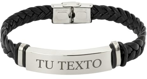Pulsera hombre personalizada regalo - Material de cuero y acero inoxidable con acabado profesional - Pulsera hombre personalizada grabada a láser con caja regalo incluida - Medida ajustable (17-22 cm)