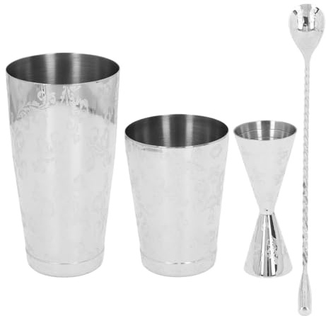 Riuulity Rostfritt Stål Cocktail Shaker Set, Vintage Tryckdesign, Medelstora Kapacitet för Cocktails med Boston Shaker Glass, Mångsidig och Hållbar, Lätt Att Underhålla (A)