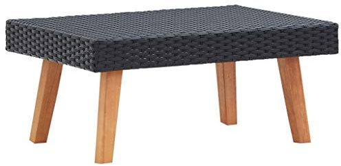 Garten-Couchtisch mit PE-Rattan Schwarz, Eukalyptusholz Beine, Pulverbeschichteter Stahlrahmen, Robustes Design, Beistelltisch Outdoor, Loungetisch Outdoor, kleiner Couchtisch, 70 x 50 x 33 cm