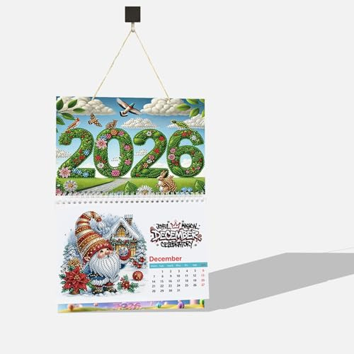 Calendario da parete 2026 con pittura a diamante fai da te, planner mensile da gennaio 2026 a dicembre, calendario da parete per casa e ufficio 12 mesi per pianificare la decorazione-Gnomo-1