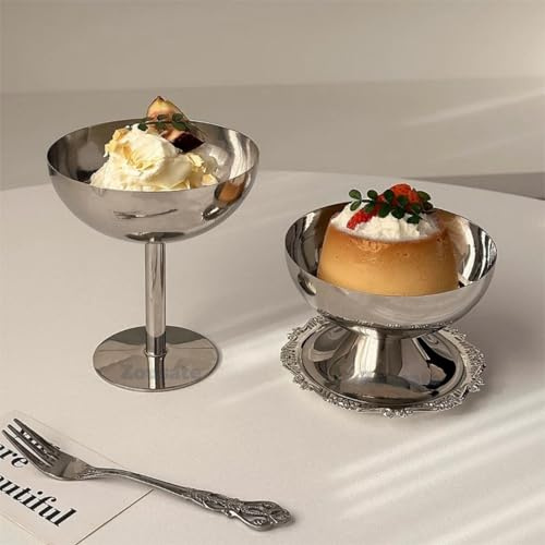 Tissting Glasskoppar i rostfritt stål, dessertskålar klara glassskålar trippelskål serveringsfat för desserter, Sundae, sallad, cocktail, smaktillsats (korta fötter + höga fötter)