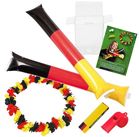 Fanpaket Aloa 5-teilig Deutschland Fußball EM 2024 - Europameisterschaft | Fußball WM 2026, Fan, Party, schwarz-rot-gold, Schminke, Fahne, Kette, Stadion, Public Viewing