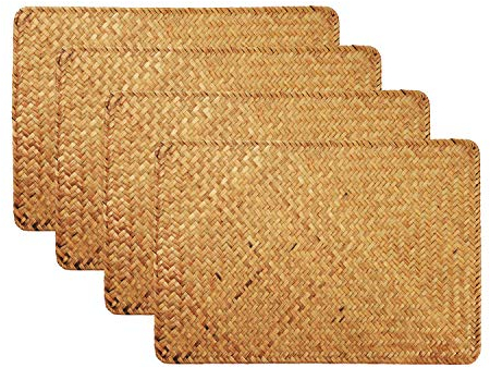 Mantel Individual de Rota, Estera de Tabla de Mimbre Pastos Marinos, Rectangular (4 Piezas)