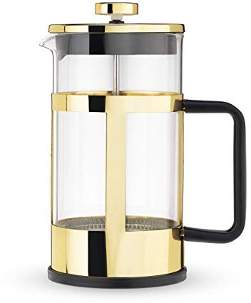 Pinky Up Piper Stainless Steel French Press Coffee Maker, Borosilicate Glass Tea Press for Loose Tea, Stylish, Durable & Easy to Clean, Sleek Design, Coffee Bar Accessories, 34 oz, Gold