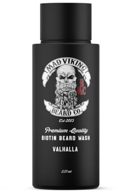 Mad Viking Valhalla Biotin Beard Wash – Deep Moisturizing Cleanse - Grow a Healthy Beard - Made with Premium Ingredients to Fight Itch and Dandruff - Sandalwood & Vanilla Scent, Made in the USA - 8oz