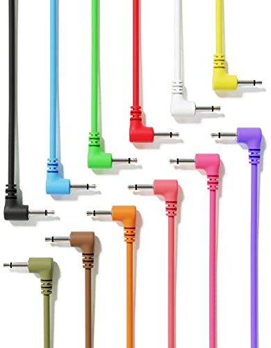 ExcelValley - Rechtwinkliger Mono Modular Patchkabel TS 3,5mm 1/8 Zoll Eurorack Synthesizer [12-Pack | 60 cm - 23,62]