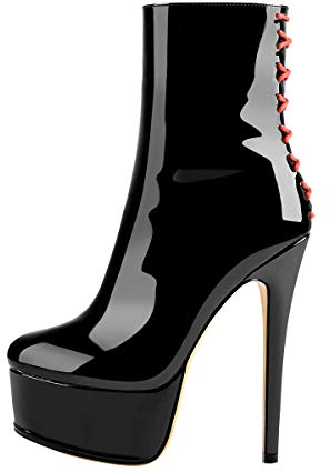 Only maker Damen Knöchel Stiefel Stiefeletten Reißverschluss Plateau Stiletto Absatz Ankle Boots Lack Schwarz 40 EU