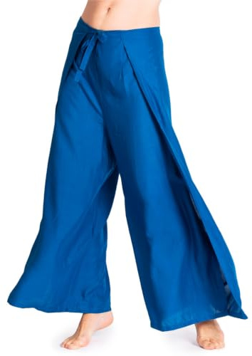 PANASIAM Pantalón Cruzado Mujer - pantalón Palazzo Estilo Boho - Viscosa | Pantalón ligero de verano, falda pantalón, liso, corte recto, pantalón de playa, cintura ajustable, 2 largos