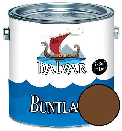 Halvar Buntlack für Holz & Metall SEIDENMATT Braun RAL 8000-8028 Holzfarbe Holzlack Innen & Außen robuster Kunstharzlack Wetterbeständig & perfekter Langzeitschutz (1 L, RAL 8007 Rehbraun)
