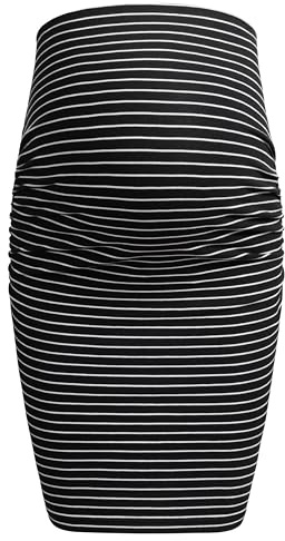 Herzmutter Jupe de Grossesse - Longueur Mini ou midi - Partie Ventrale Double Couche - Jupe Crayon de Grossesse - 6500 (Rayé, XL)
