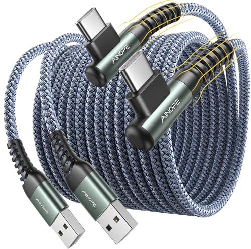 AINOPE 2 Stück USB C Kabel 3.1A Schnellladung, [3M+3M] Typ C Ladegerät Schnelles Aufladen Rechten Winkel, Strapazierfähiges Nylon geflochten USB C Ladekabel Kompatibel mit Galaxy S20/S20+ S10 S9 S8