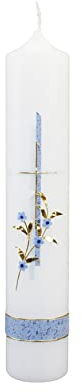 Wiedemann Tauf-Kommunionkerze Kreuz Blumenranke 265/50mm (Blau)