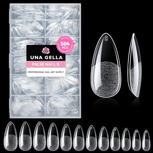 UNA GELLA Nail Tips, 504 Stück Nageltips Tips für Gelnägel Soft Gel Nagelspitzen Full Cover Nails Tips für Acrylnägel, Nagelkunst Medium Mandel