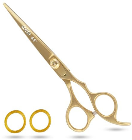 Nixcer Hair Cutting Scissors -Sharp Razor Edge Blade Hair Shears Series - 6.5 with Fine Adjustment – Stainless Steel Hair Scissors Professional for Men, Women & Babies (Gold)