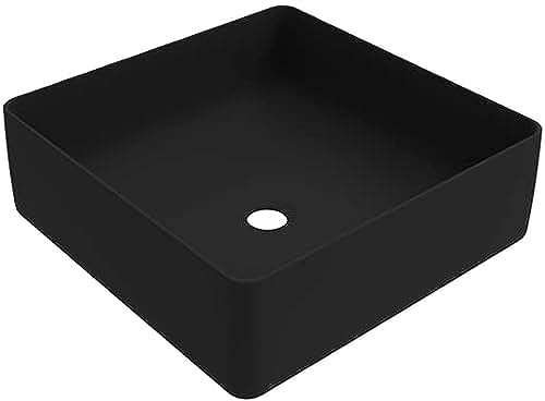ERCOS Lavabo D'appoggio Quadrato In Ceramica, Lavabo Bagno Colore Nero Opaco , Senza Troppopieno, Dimensioni 416x416 mm