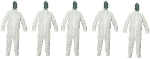 biyya® 5 Pack Protective Disposable Overall Paper Boiler Suit Coveralls Protection Suit Elasticated hood, Cuffs and Ankles