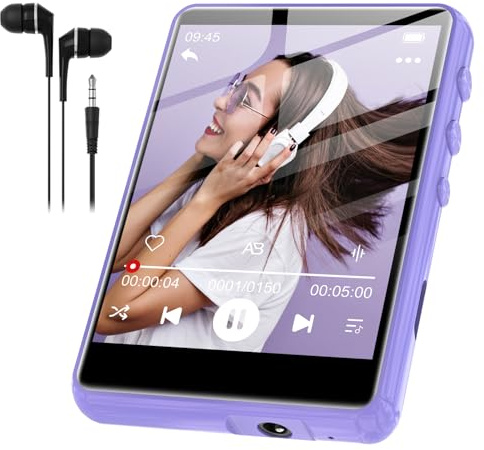 SWOFY Lecteur MP3 Bluetooth 5.3, 64 Go HiFi MP3 avec haut-parleur, casque radio FM, écran tactile 2,4, mini lecteur de musique pour enfants, prend en charge une carte TF jusqu'à 128 Go (violet)
