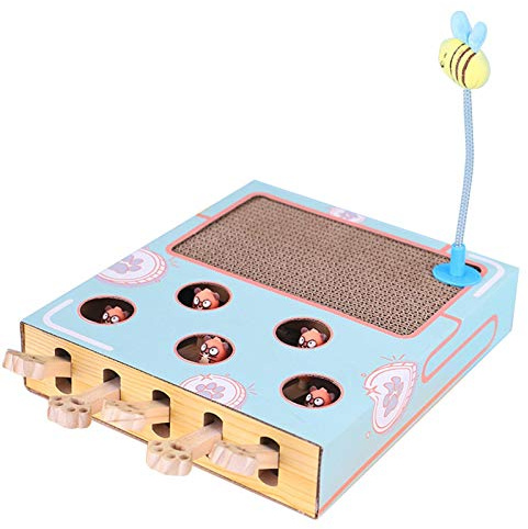 Voiakiu enriquecimiento para Gatos Interior,Juguetes interactivos para Gatos 3 en 1 | Multifuncional 5 Agujeros Madera sólido atrapar Ratones Juego Divertido Gatitos Rompecabezas