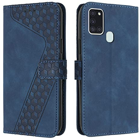 OKZone Kompatibel mit Samsung Galaxy A21S Hülle, Handyhülle Samsung A21S, PU Leder Tasche Wallet Schutzhülle Galaxy A21S, Flip Cover Klappbar Brieftasche Etui mit Magnet TPU Lederhülle (Blau)
