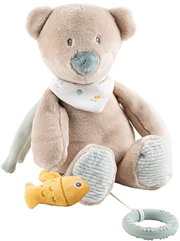 Nattou Spieluhr aus Polyester, Bär Jules, Wiegelied «La-Le-Lu», Mit Ring, Ca. 30 cm, Romeo, Jules und Sally, Beige