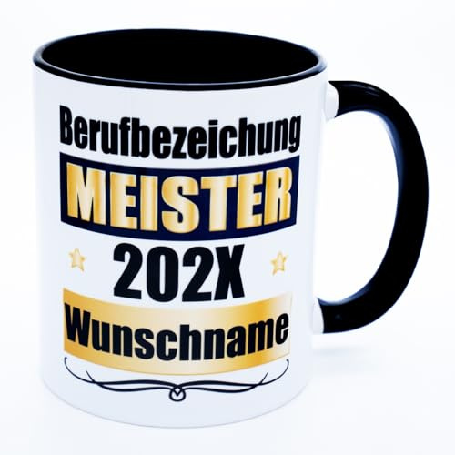 Meister Tasse personalisiert mit Beruf, Jahr & Namen Becher Meisterprüfung 2026 2027 2028 bestanden Glückwunsch Meistergeschenk Geschenk Prüfung Gratulation Handwerksmeister Ausbildung 330 ml Keramik