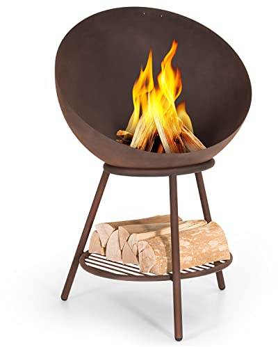 Blumfeldt Brasero Exterior Jardin para Leña y Carbon con Parrilla, Hoguera Recipiente Circular para Fuego de Acero, Braseros Fire Pit para Patio Terraza, Barbacoa y Brasero Antiincendios Cubierta