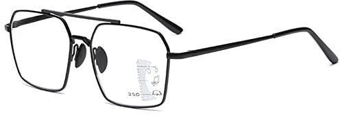 Lanomi Progressive Multifocus Reading Glasses Men Women Pilot Large Blue Light Blocking Reading Eyeglasses Clear Lens Black Frame 2.0