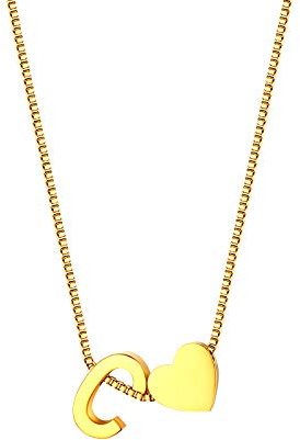 JewelryWe Schmuck Damen Halskette Buchstaben Herz Initial Alphabet A-Z Edelstahl Anhänger mit Kette für Frauen Mädchen Silber/Gold
