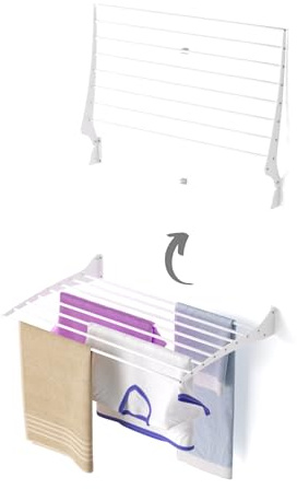 Foxydry Fold, wandwäscheständer, klappbar platzsparend, 80 cm | aus aluminium und edelstahl, nach oben klappbar, rostfrei, für terrasse und balkon, trägt 10 kg, weiß