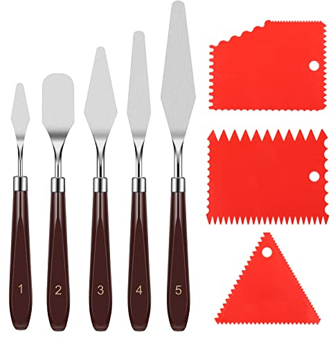 Zocipro 11Pcs Spatole per Pittura a Olio Set di Coltelli per Pittura, 5Pcs Coltello per Pallet Strumenti per Pittura con 6 Raschietti in Plastica, Spatole per Pittura a Olio per Artistico Pittura
