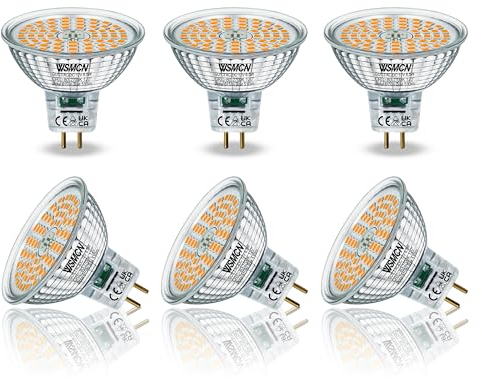 WSMCN MR16 GU5.3 LED Light Bulbs Warm White 2700K, 6.5W Equivalent to 50W Halogen, Bi-Pin Base 12V 615LM, Non Dimmable, 120° Beam Angle, Spotlight, Pack of 6