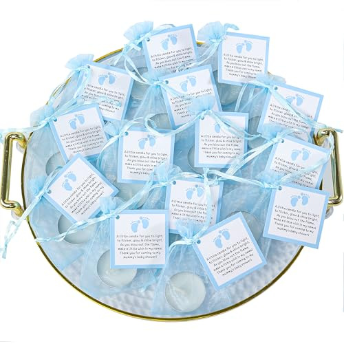 50pcs Tea Light Candles Set for Baby Shower Party Favors, Christening Favors for Guests, Baby Boy Gender Reveal Favors. (Blue)