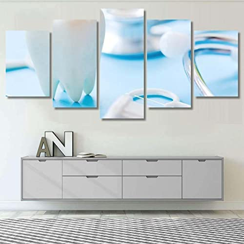 Canvas Wall Art 5 Pieces Vintage Dental Model Equipment Wall Art Prints Pictures For Bedroom Dining Kitchen Bathroom Pictures And Wall Art Decoration Artwork (L/With Frame 150 X 80 Cm) -6T0J-B5H