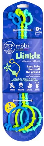 Mobi Toy Strap Set von 3 – Liinklz Silikon-Spielzeuggurte für Babyartikel – Mehrzweck-Schnullerhalter & Spielzeuggurte für Kinderwagen oder Kinderwagen, Hochstühle & mehr – Silikon-Spielzeug-Gurt-Set
