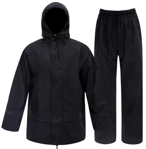 Rizzon Rain Suits for Men Waterproof - Heavy Duty Rain Gear with Rain Jacket & Pants, Durable Workwear for Fishing Camping Hiking(Black,L)