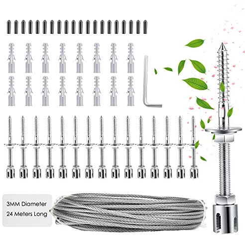 nmoiww Enrejado de Alambre de Acero Inoxidable para Plantas trepadoras de Entrenamiento, Kits de Rollo de Alambre/barandilla de Cable/Valla de Alambre de jardín Profesional y Cable (24M)