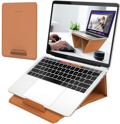 AboveTEK Soporte de Regazo para Ordenador Portátil, Soporte Plegable 2 en 1 para MacBook para Escritorio, se Adapta a MacBook de 14 a 17, Elevador de Ordenador de Viaje Ajustable de Piel Sintética