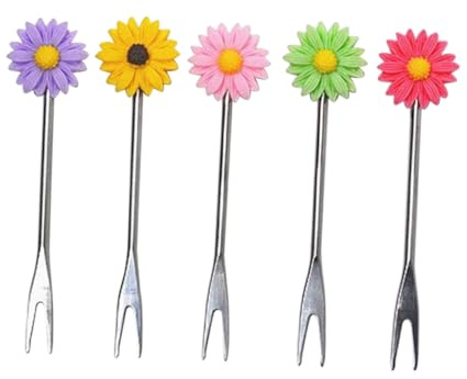 Ciieeo 5pièces Lot De Fourchettes Marguerite Acier Inoxydable Créatives Et Réutilisables Pour Desserts Fruits Et Apéritifs Décoration Pour Fêtes Mariages Et Usage Domestique