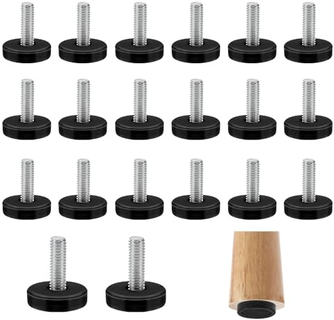 DECARETA 20 PCS Furniture Feet with Drive-In Nuts, Height Adjusting Screws Metal Threaded Pole Leveling Feet Round Base Foot for Chair Table Cupboard Furniture Legs (22 * 18mm)